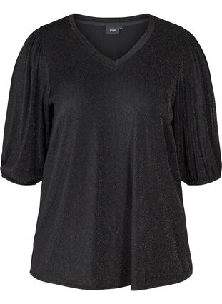 Glitter blouse with 3/4-length sleeves, Black, Packshot image number 0