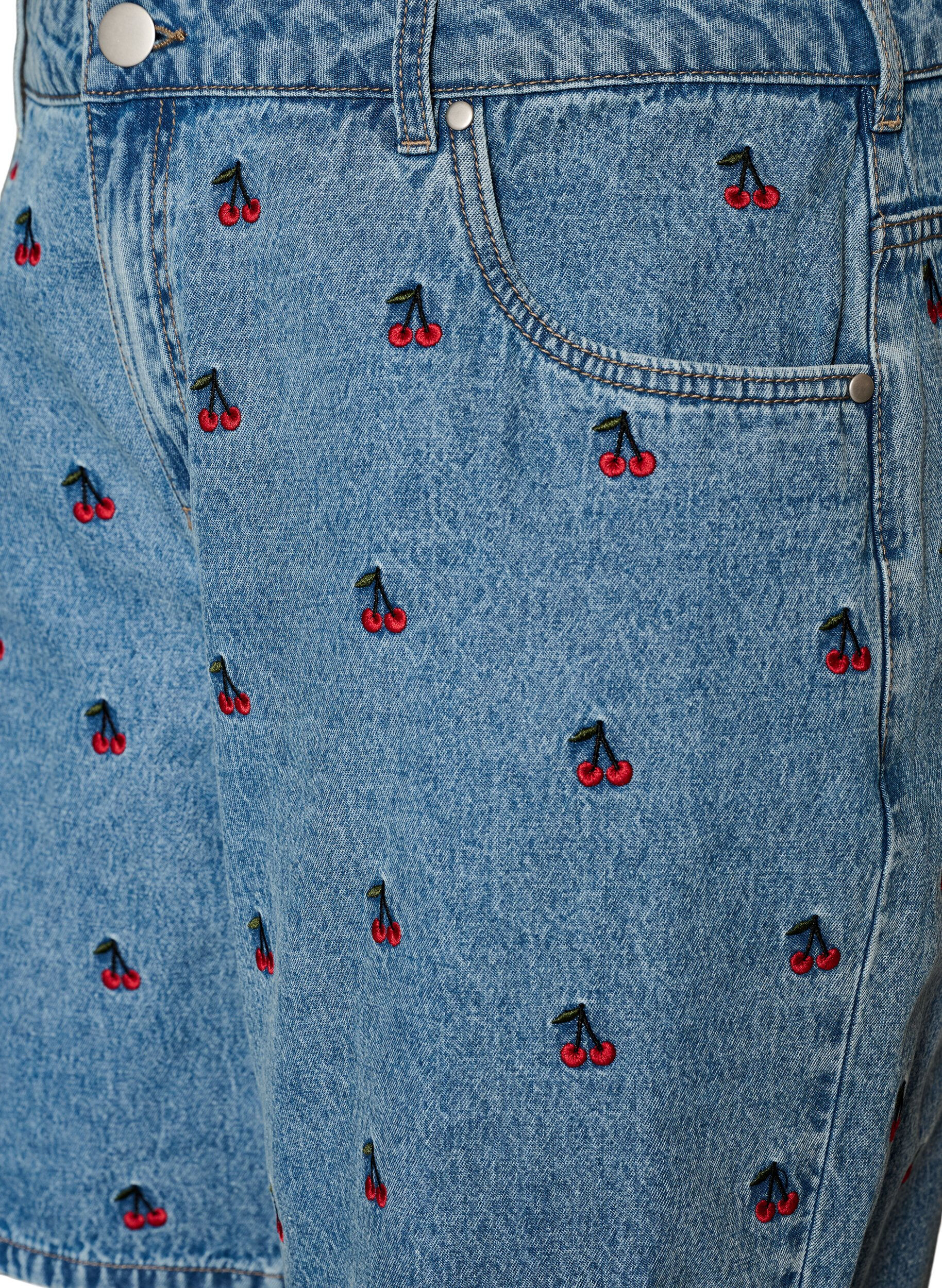 Zizzifashion Embroidered denim shorts, Light Blue, Packshot image number 2
