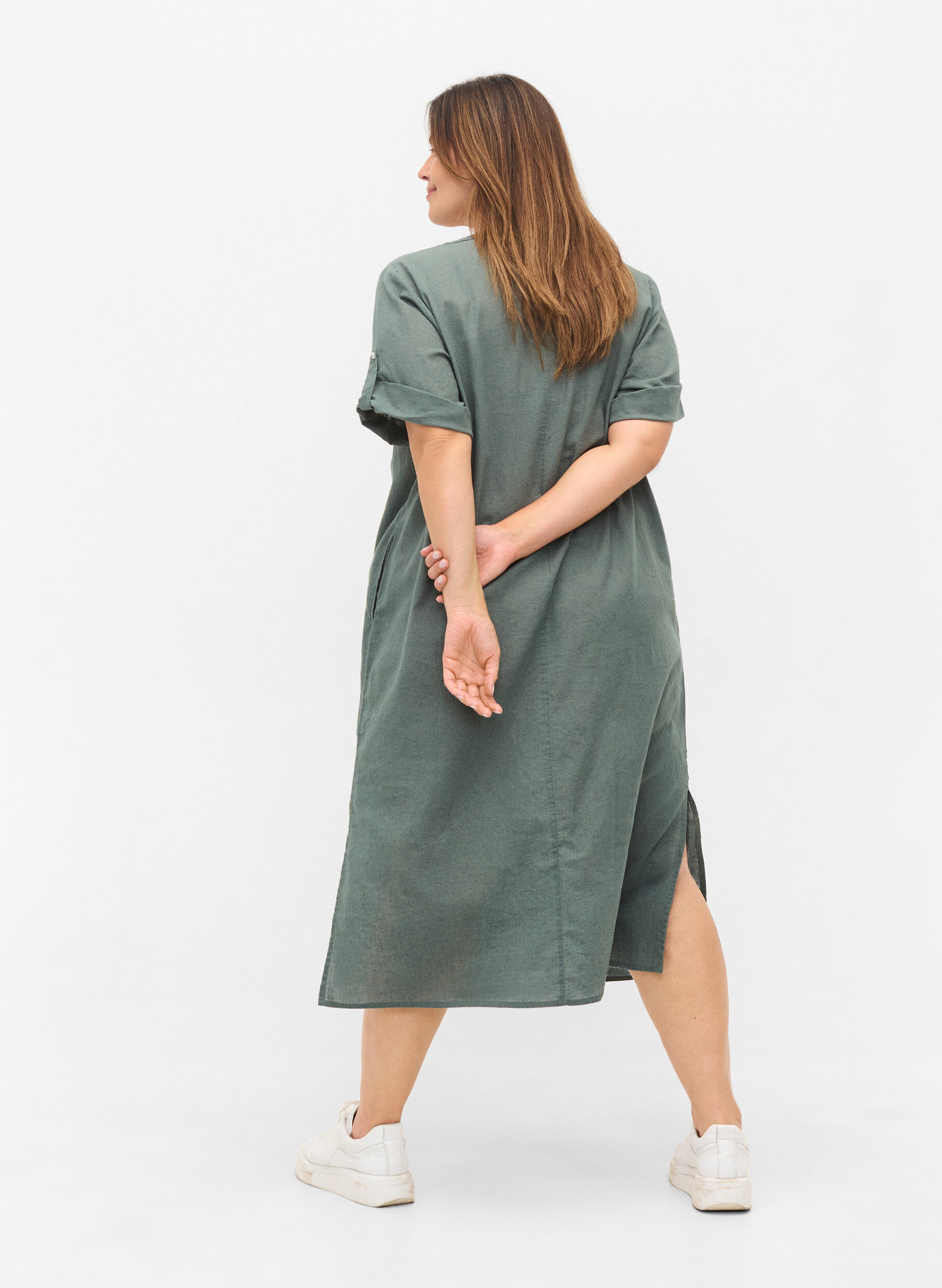 Zizzifashion Long short-sleeved shirt dress, Balsam Green, Model image number 1