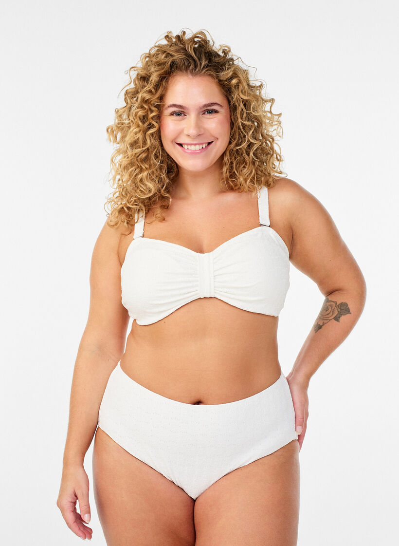 Bikini bottoms with a textured pattern and regular waist, White, Model image number 0