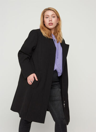 Jacket with a button fastening and an A-line cut, Black, Model image number 0