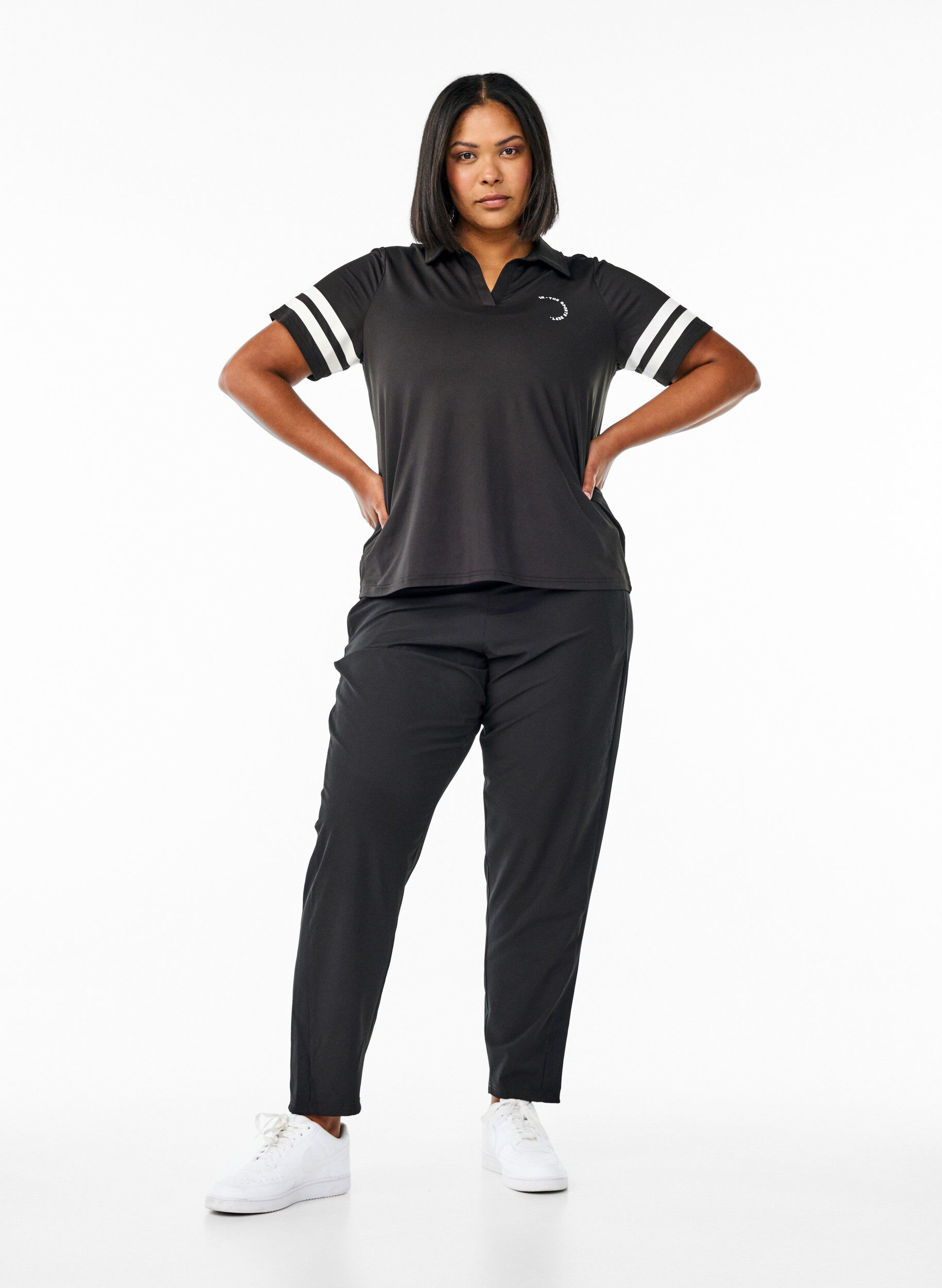 Zizzifashion Sporty polo shirt with stripe details, Black, Model image number 1