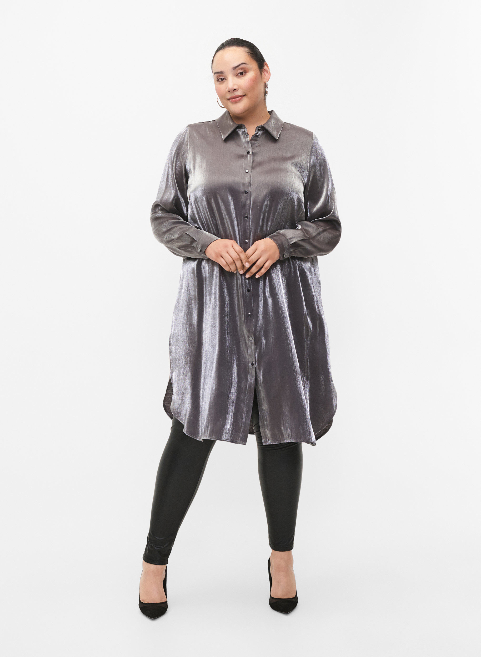 Zizzifashion Long silver-colored shirt, Dark Silver, Model image number 3