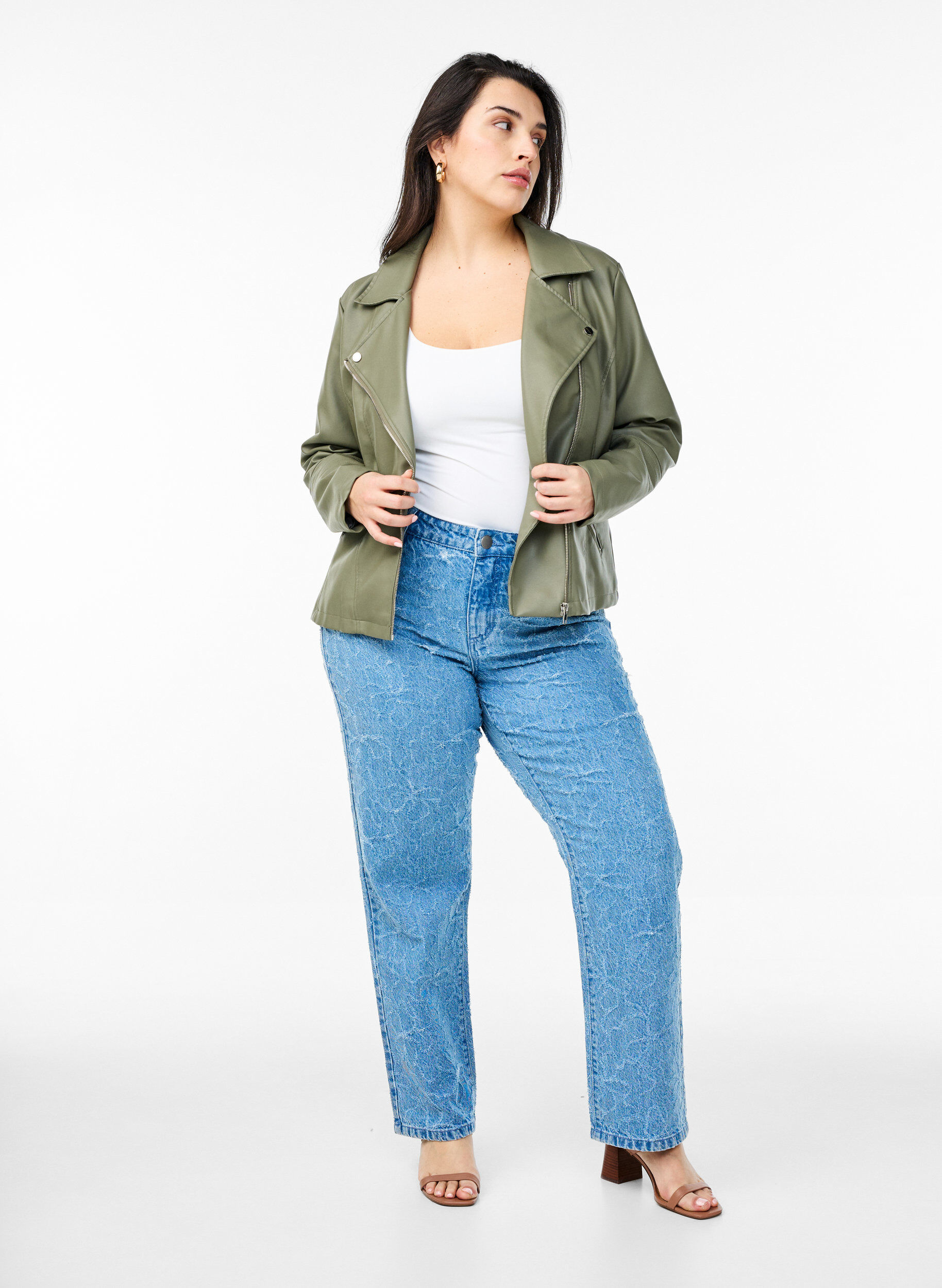 Zizzifashion Faux leather biker jacket, Green, Model image number 1