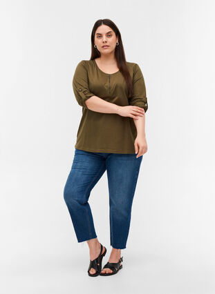 Cotton blouse with a zip detail, Ivy Green, Model image number 2