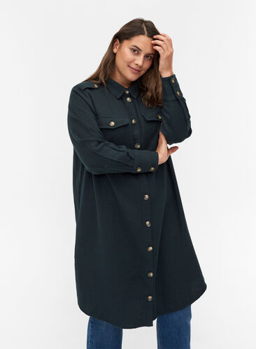 Long, checked, cotton shirt jacket, Ponderosa Pine, Model image number 0