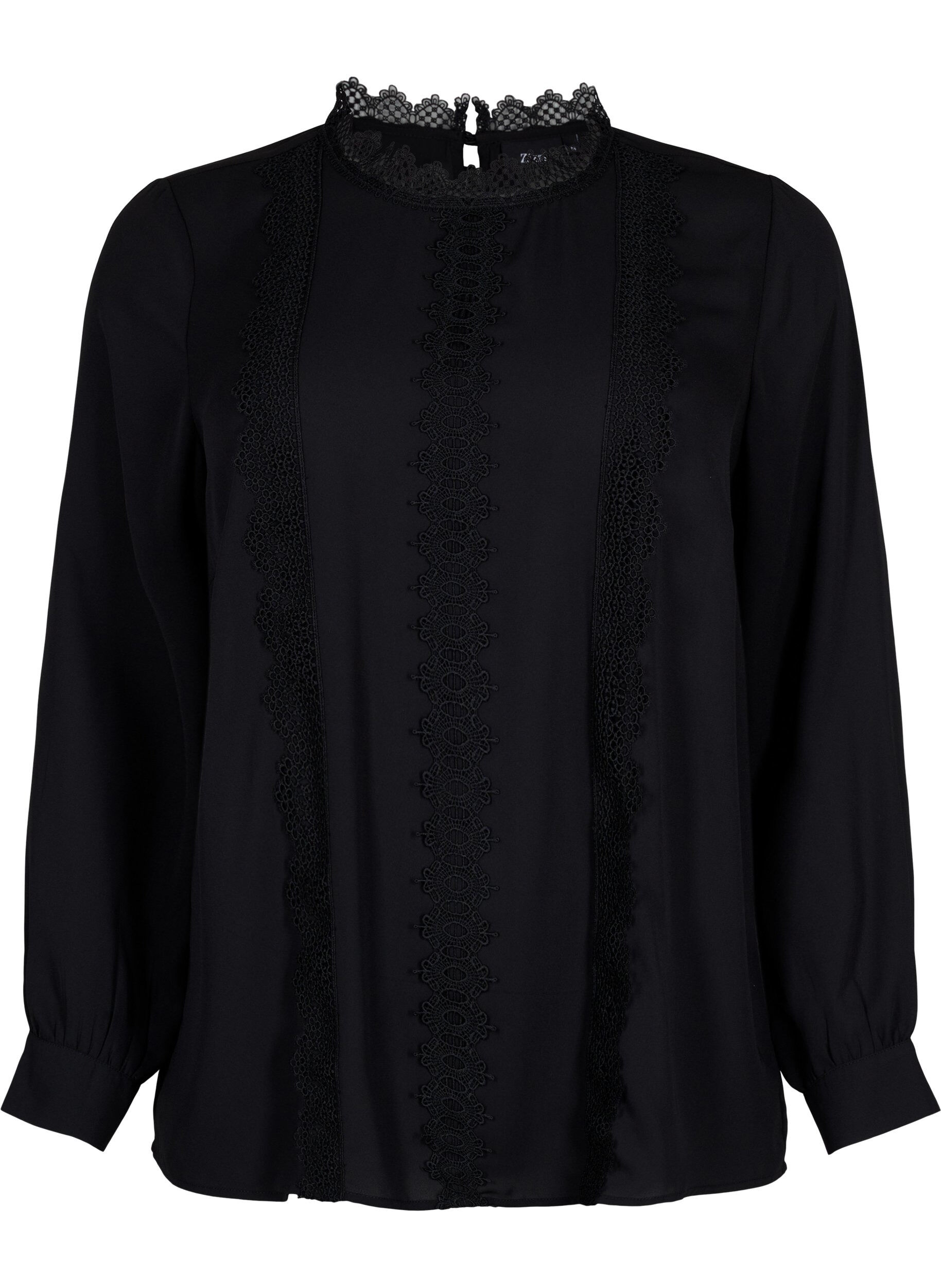 Zizzifashion Long sleeved top with lace, Black, Packshot image number 0