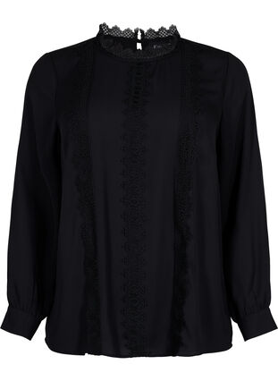 Long sleeved top with lace, Black, Packshot image number 0