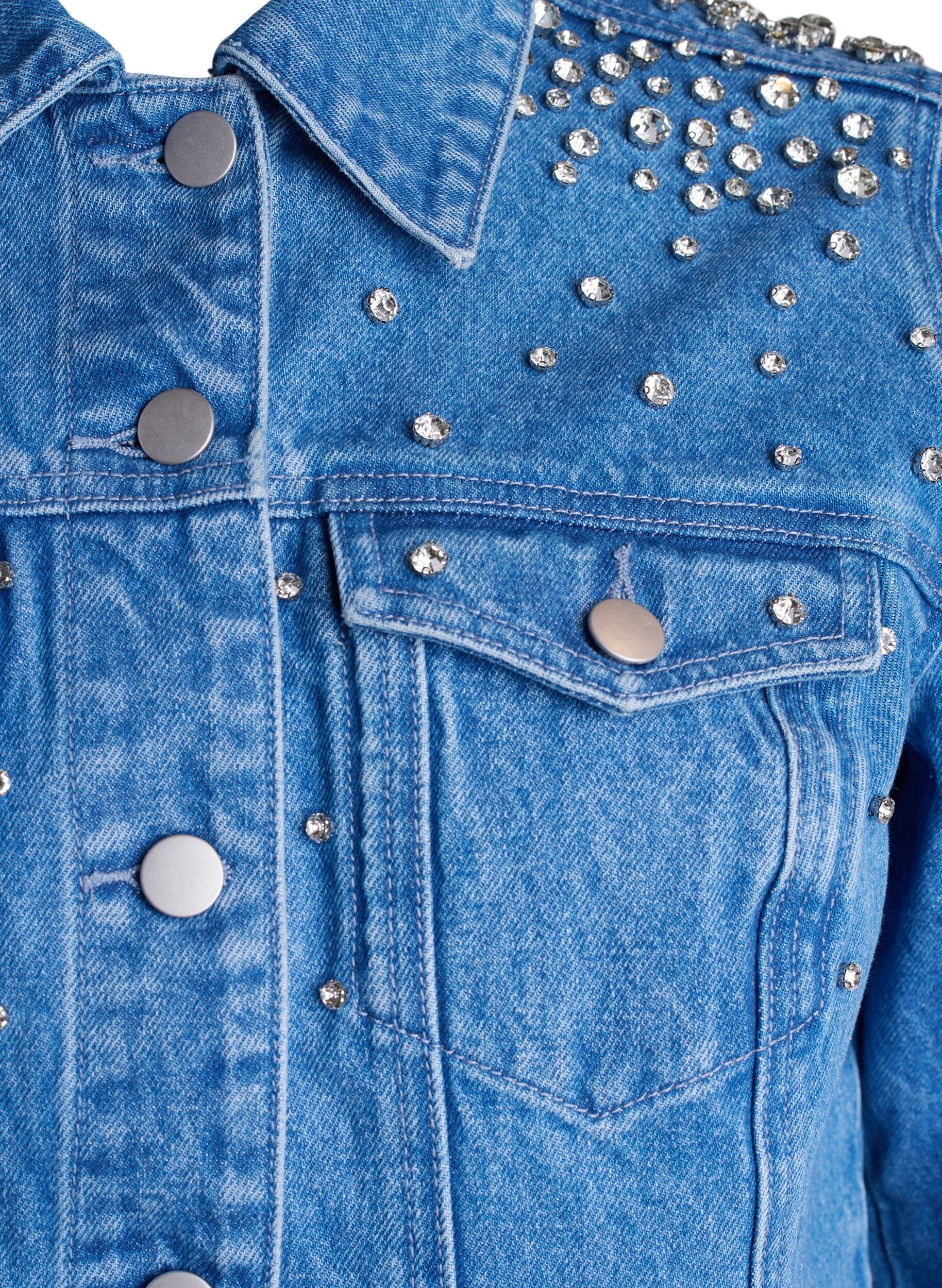 Zizzifashion Denim jacket with rhinestones, Blue, Packshot image number 2