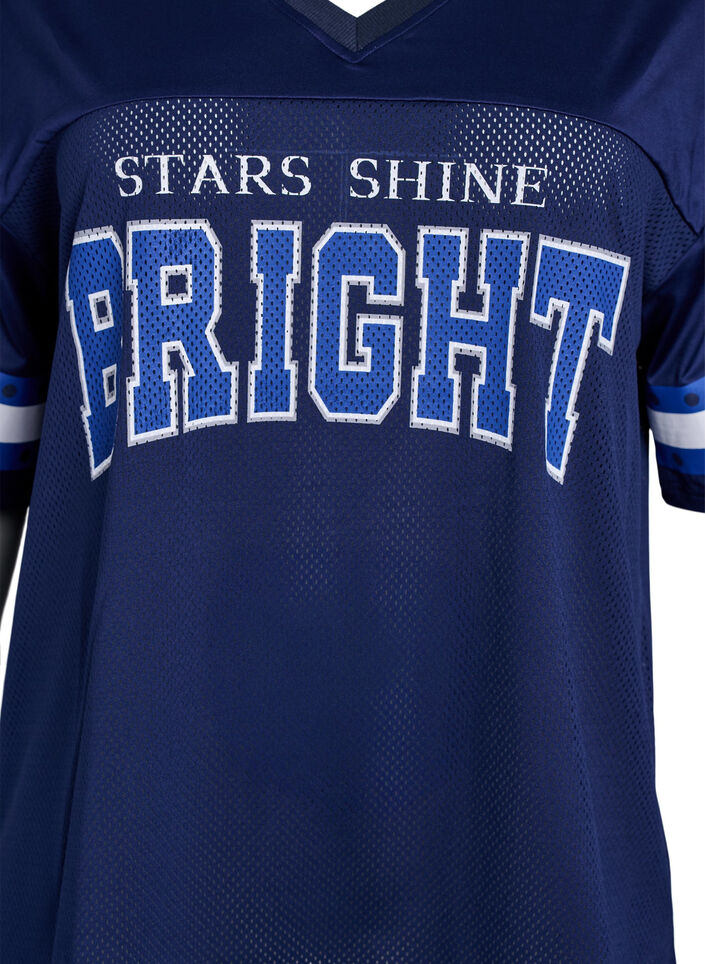 Workout t-shirt with a V-neck and front print, Blue, Packshot image number 2