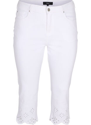 Capris with broderie anglaise, White, Packshot image number 0