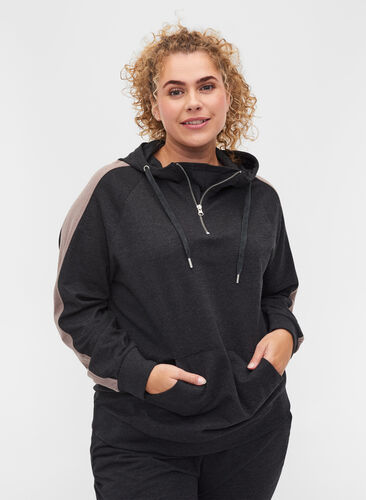 Hooded sweatshirt with zip, Black, Model image number 0