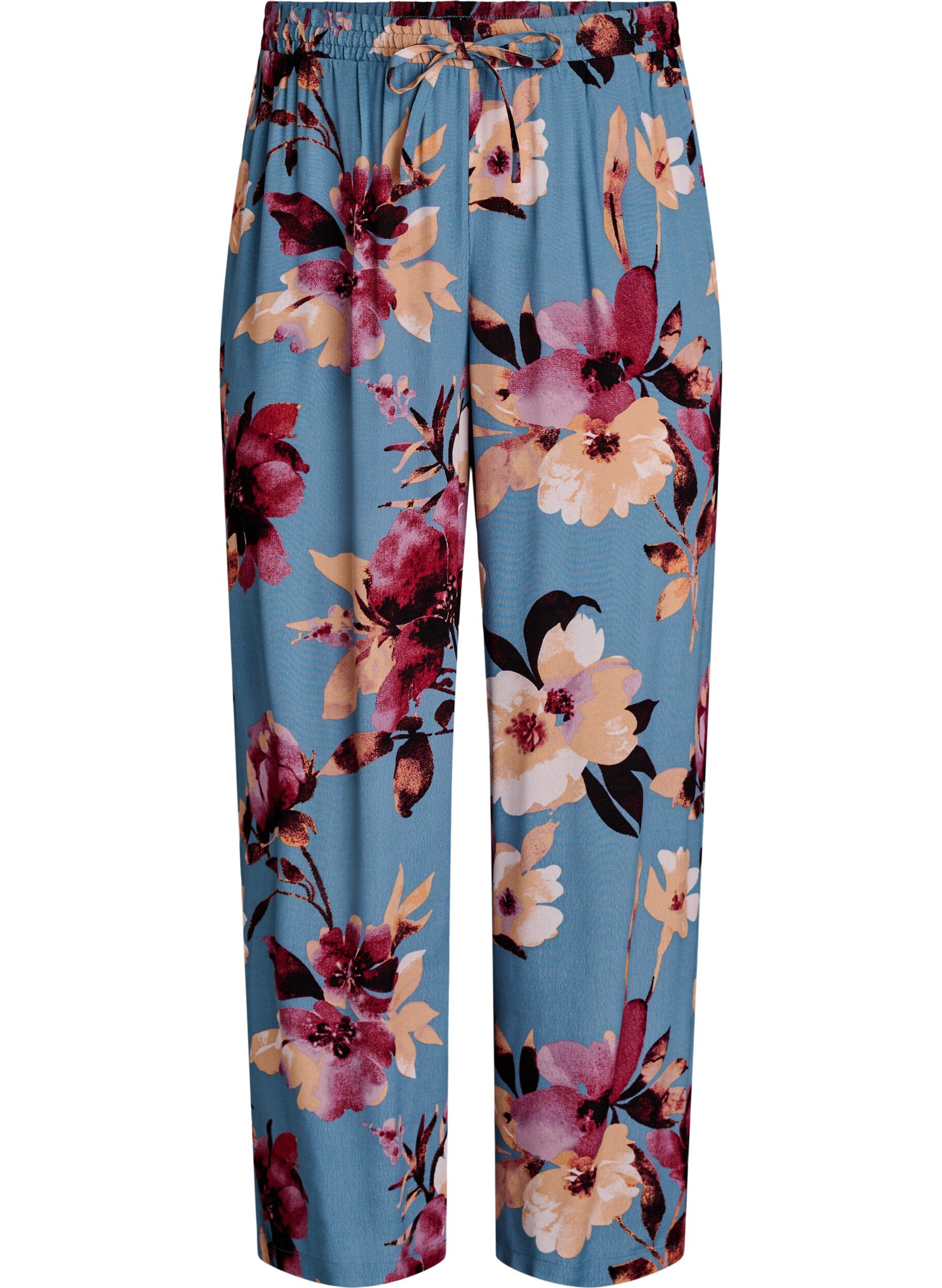Zizzifashion Loose viscose trousers with print, Blue, Packshot image number 0