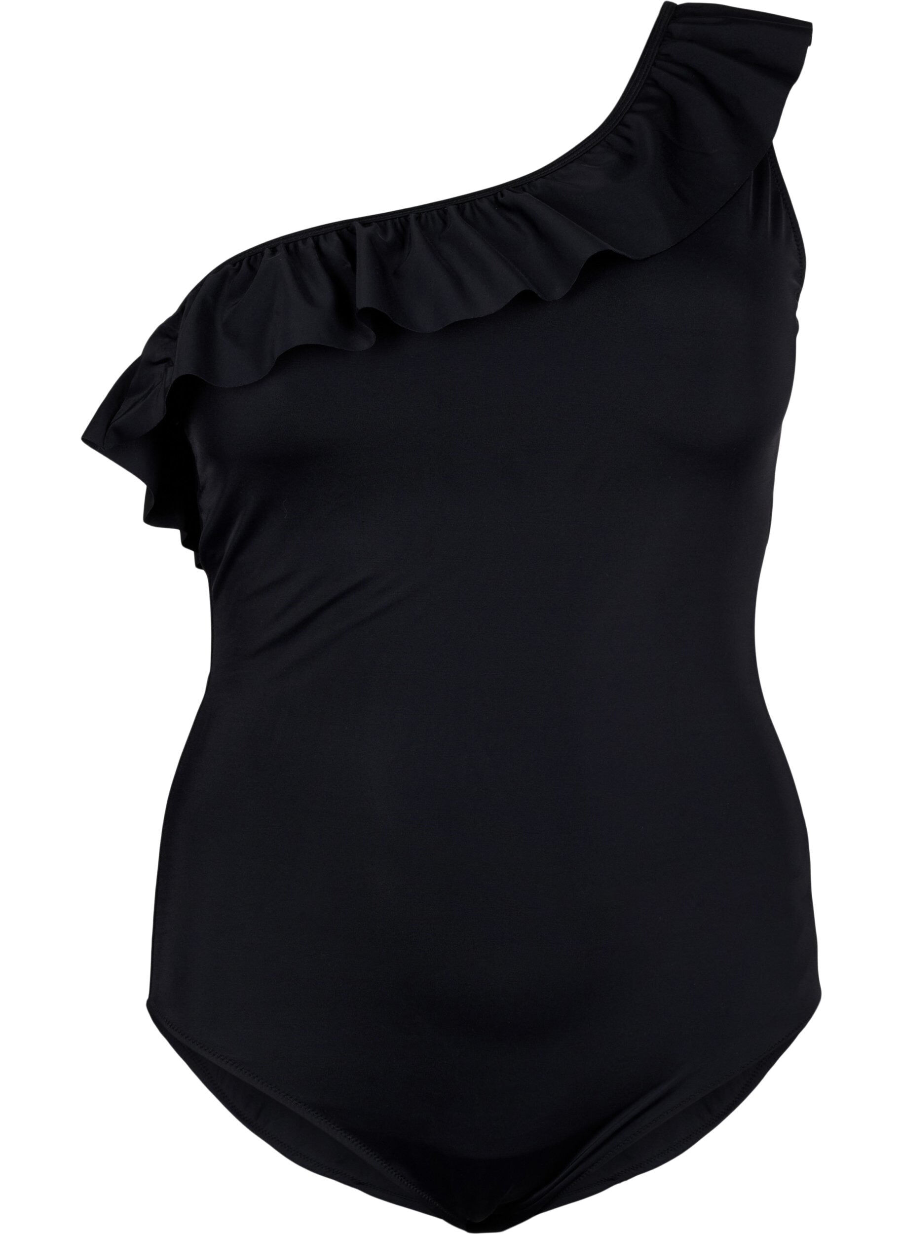 Zizzifashion One-shoulder swimsuit with ruffle, Black, Packshot image number 0