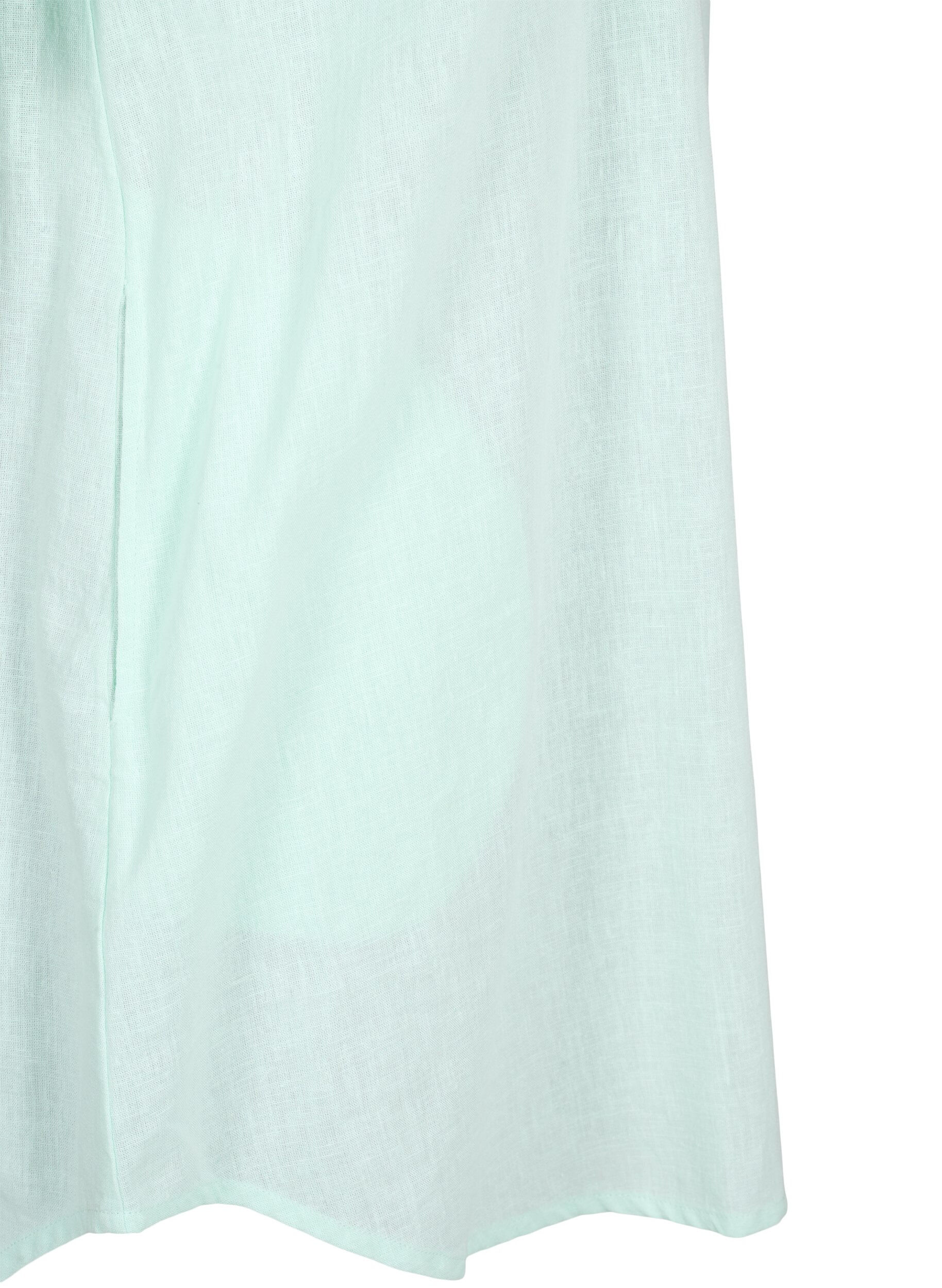Zizzifashion Short-sleeved cotton blend tunic with linen, Brook Green, Packshot image number 3