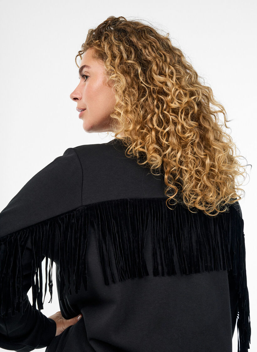 Sweatshirt with fringes, Black, Model image number 3