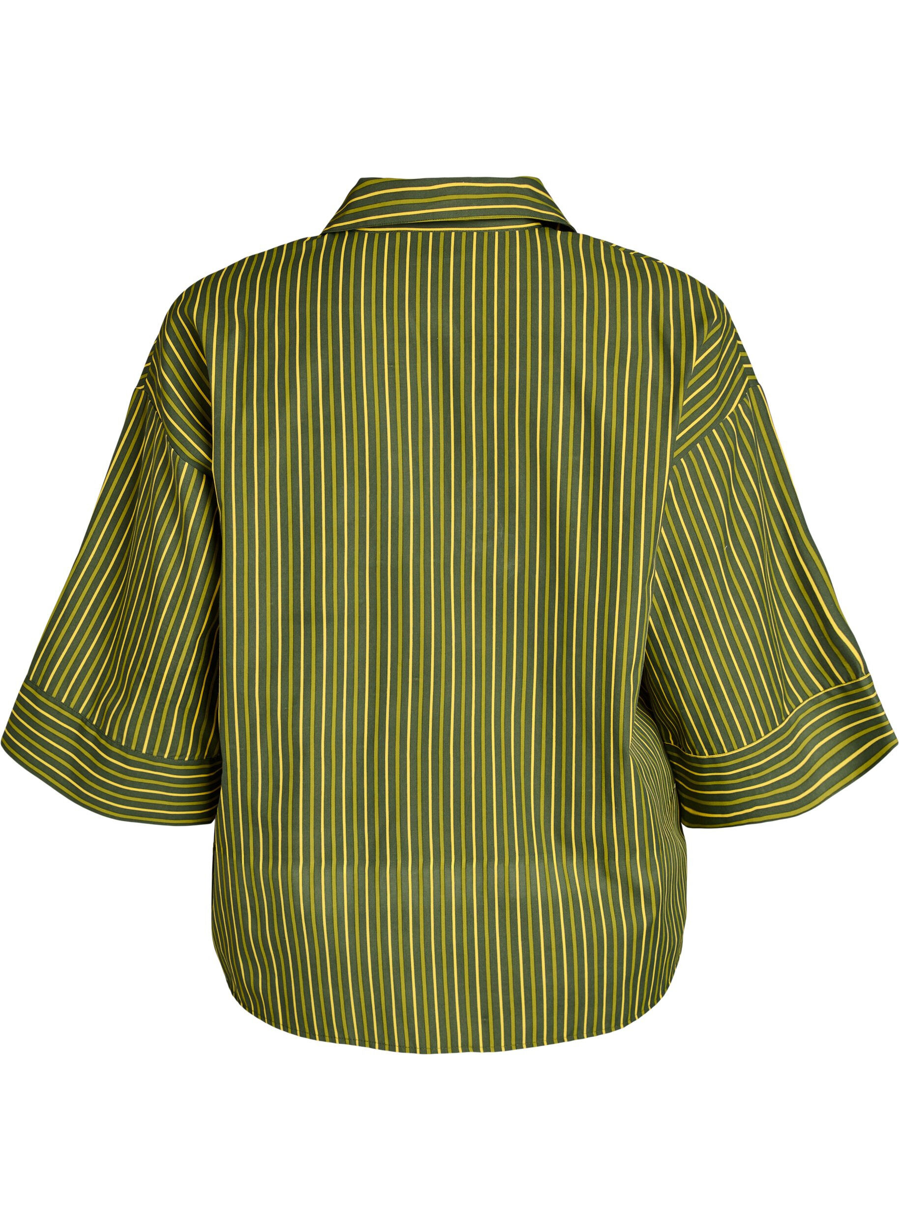 ZizzifashionLoose striped shirt with 3/4 sleeves, Green, Packshot image number 1