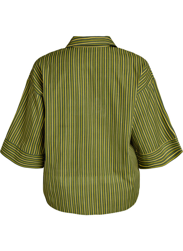 Loose striped shirt with 3/4 sleeves, Green, Packshot
