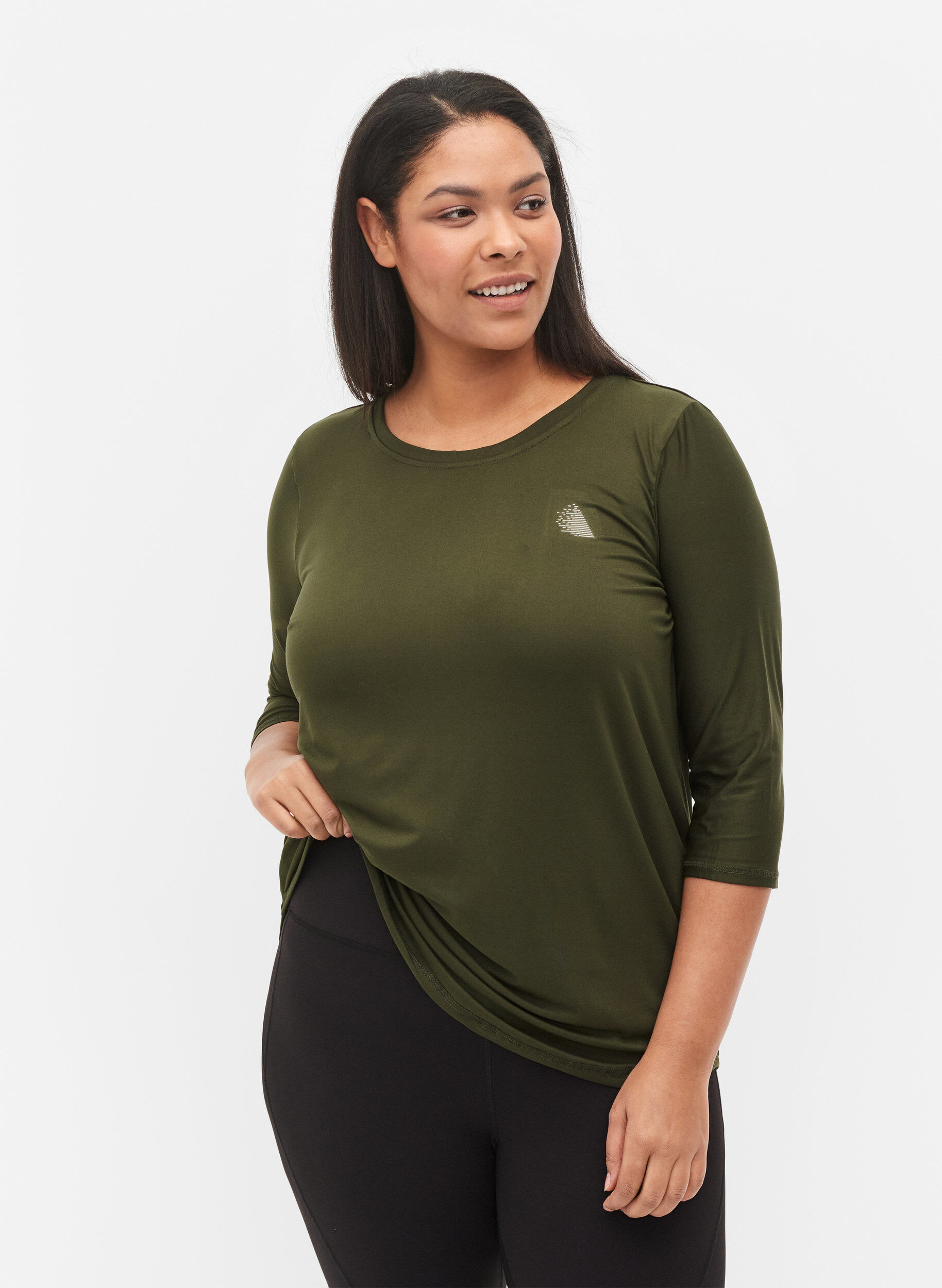 Zizzifashion Workout top with 3/4 sleeves, Green, Model image number 0