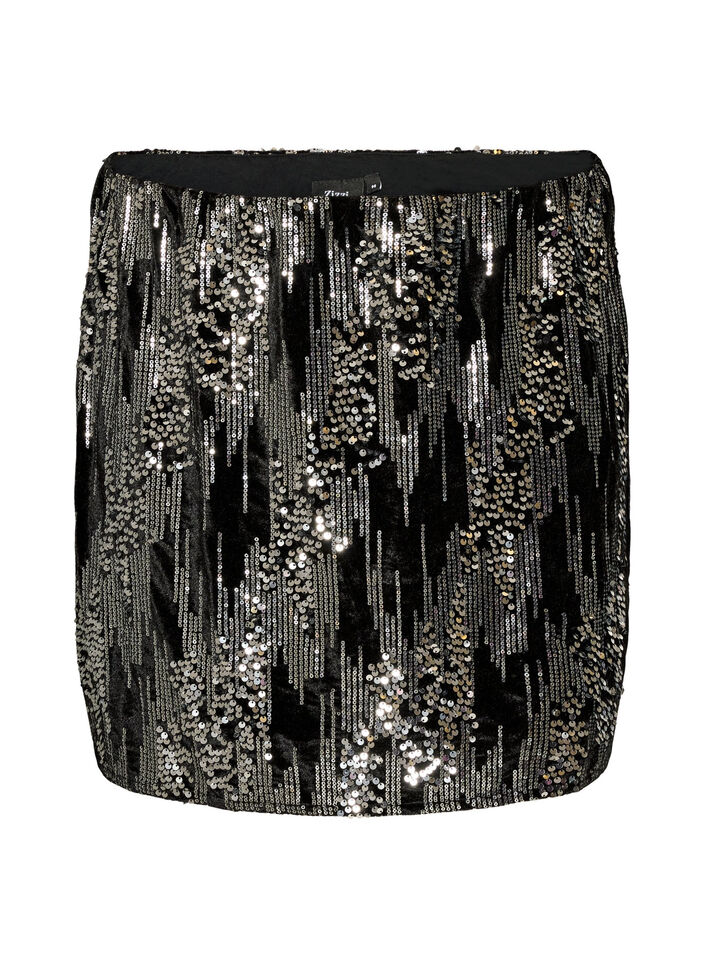 Short sequin skirt, Black, Packshot image number 0