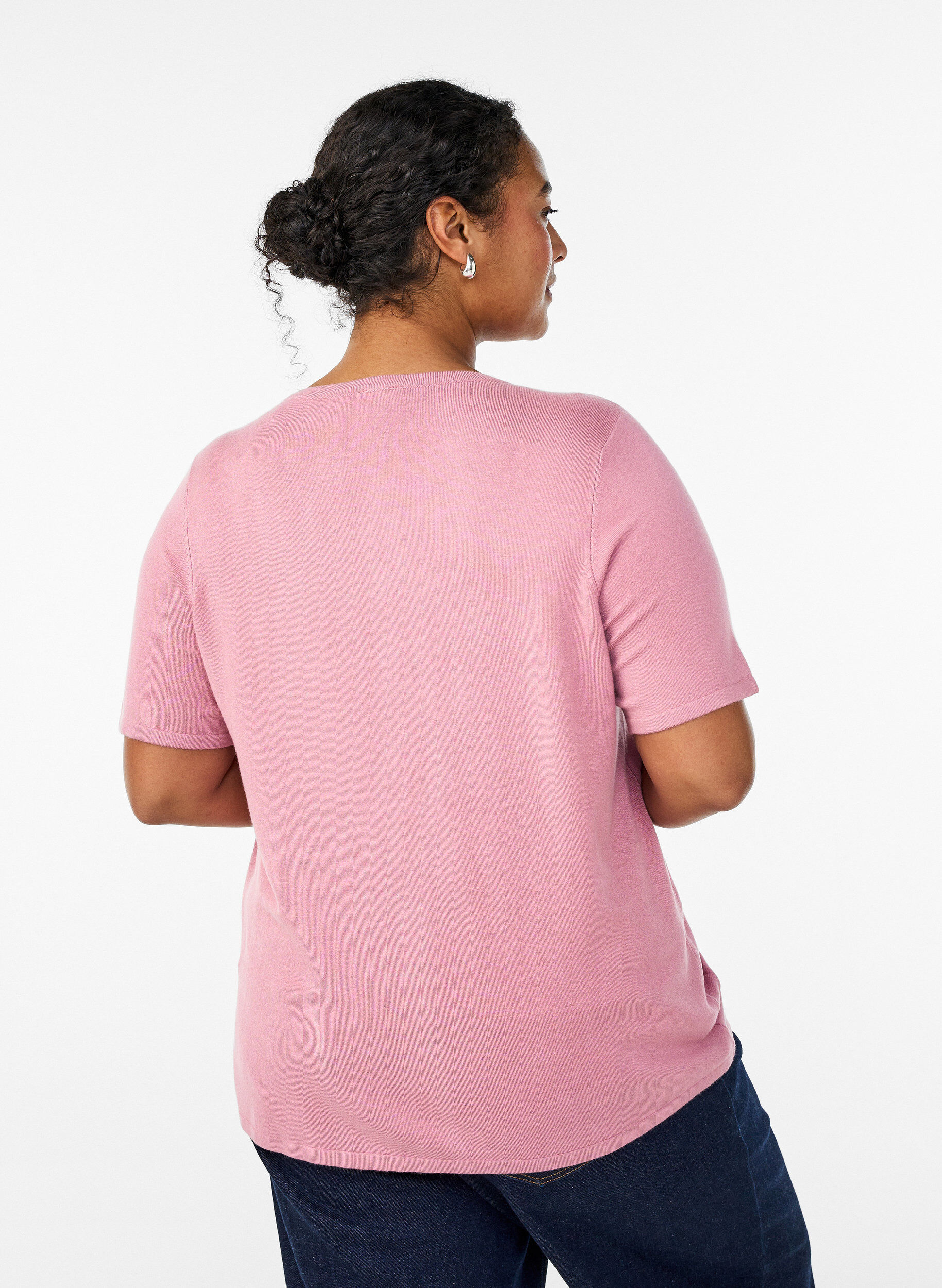 Zizzifashion Short-sleeved knit cardigan in viscose, Rose, Model image number 2