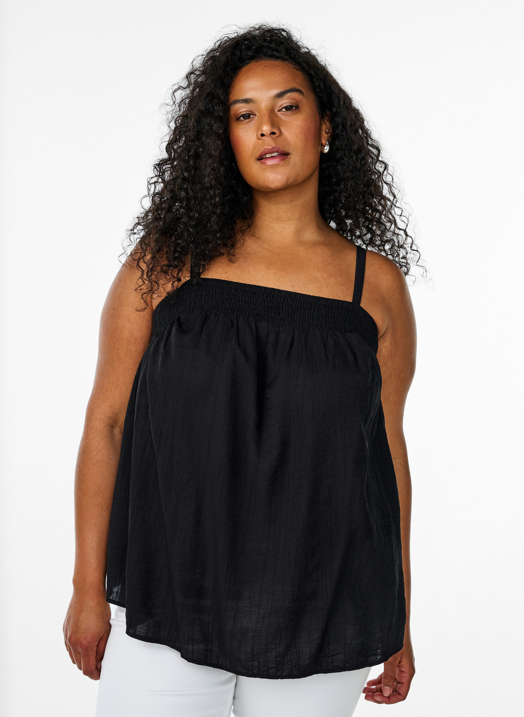 Zizzifashion Viscose top with narrow straps, Black, Model image number 0