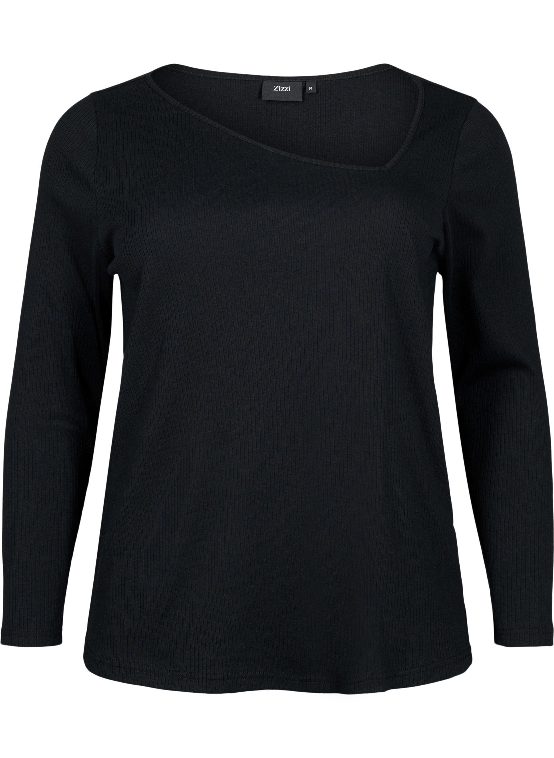 Zizzifashion Long-sleeved t-shirt with asymmetrical cut, Black, Packshot image number 0