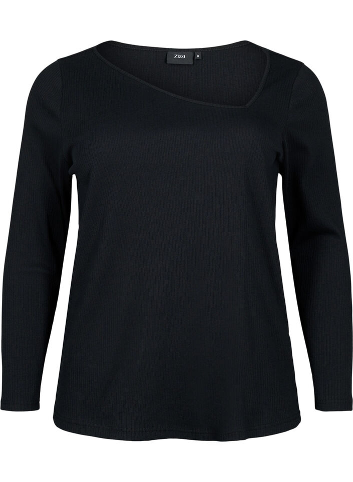 Long-sleeved t-shirt with asymmetrical cut, Black, Packshot image number 0