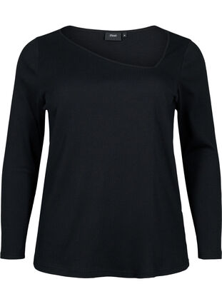 Long-sleeved t-shirt with asymmetrical cut, Black, Packshot image number 0