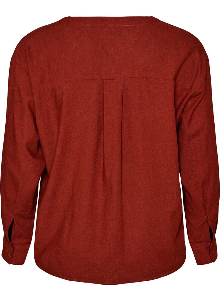 Blouse in linen and viscose with V-neck, Red, Packshot image number 1