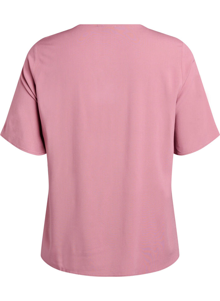 FLASH - Short-sleeved woven blouse with round neck, Rose, Packshot image number 1