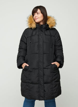 Winter jacket with a removable hood, Black, Model image number 0