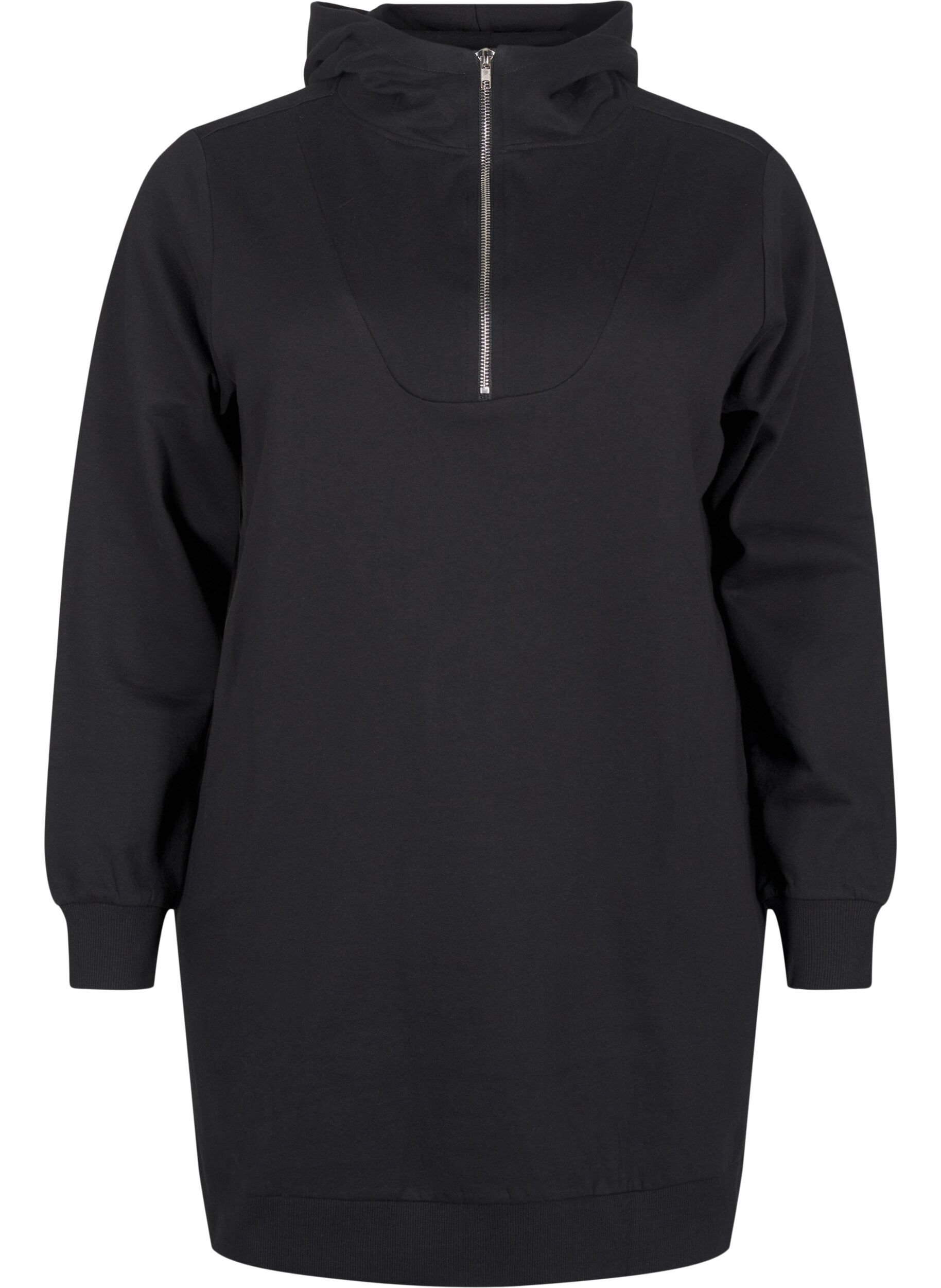 Zizzifashion Sweat tunic with hood and zip, Black, Packshot image number 0