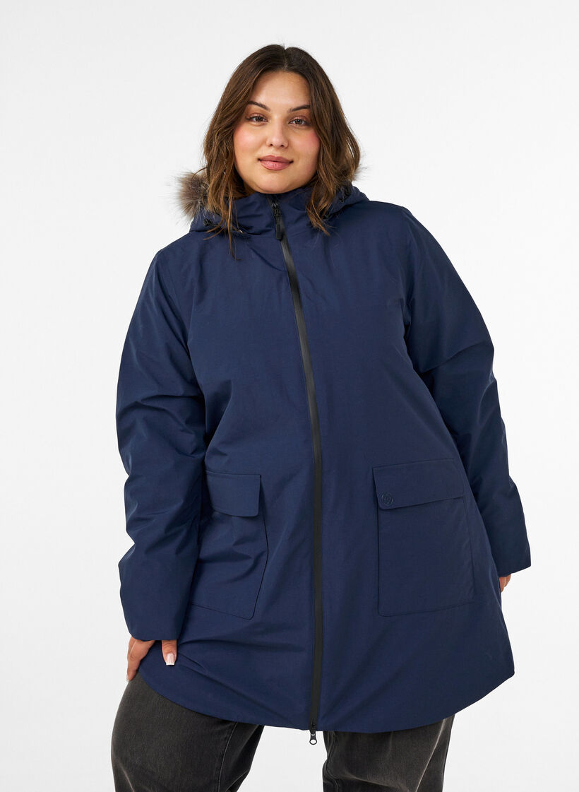 Waterproof hooded parka, Blue, Model image number 0