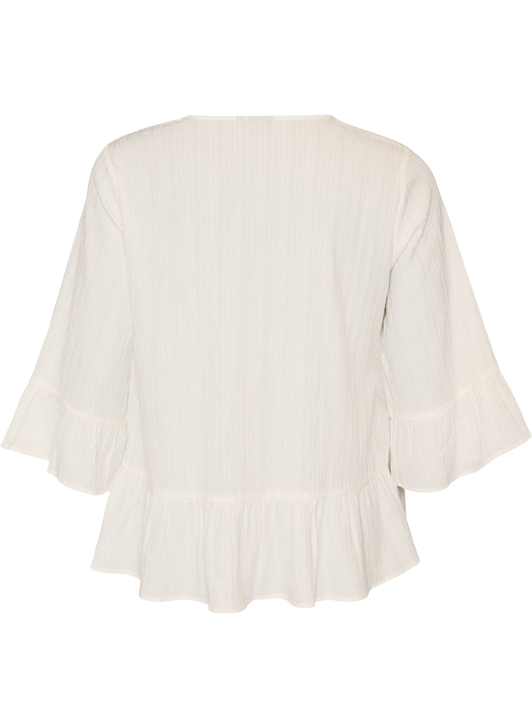 Zizzifashion Blouse with texture, V-neck and ruffles, Vanilla, Packshot image number 1