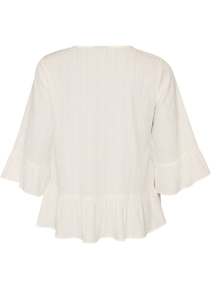 Blouse with texture, V-neck and ruffles, Vanilla, Packshot image number 1