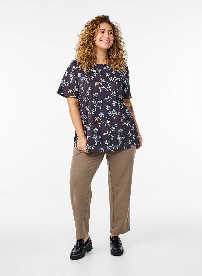 FLASH - T-shirt with floral print, Black, Model image number 1