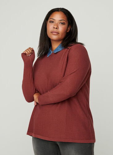 Ribbed knitted sweater with a round neck, Wild Ginger, Model image number 0
