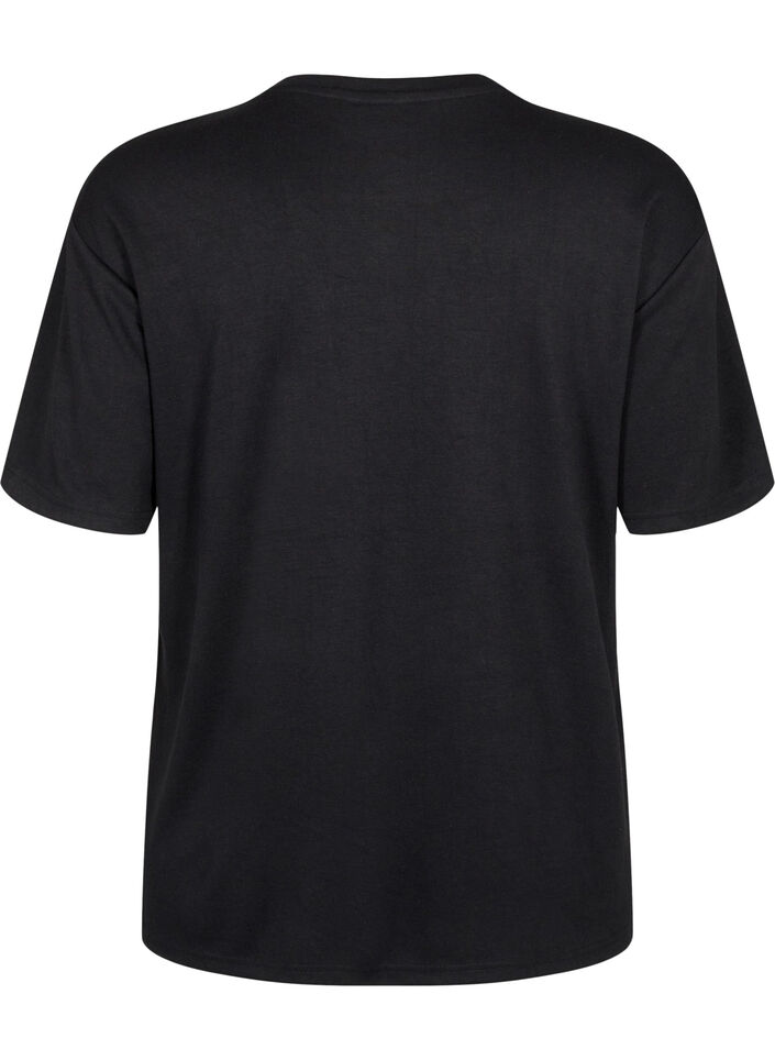 T-shirt with rhinestones and round neck, Black, Packshot image number 1