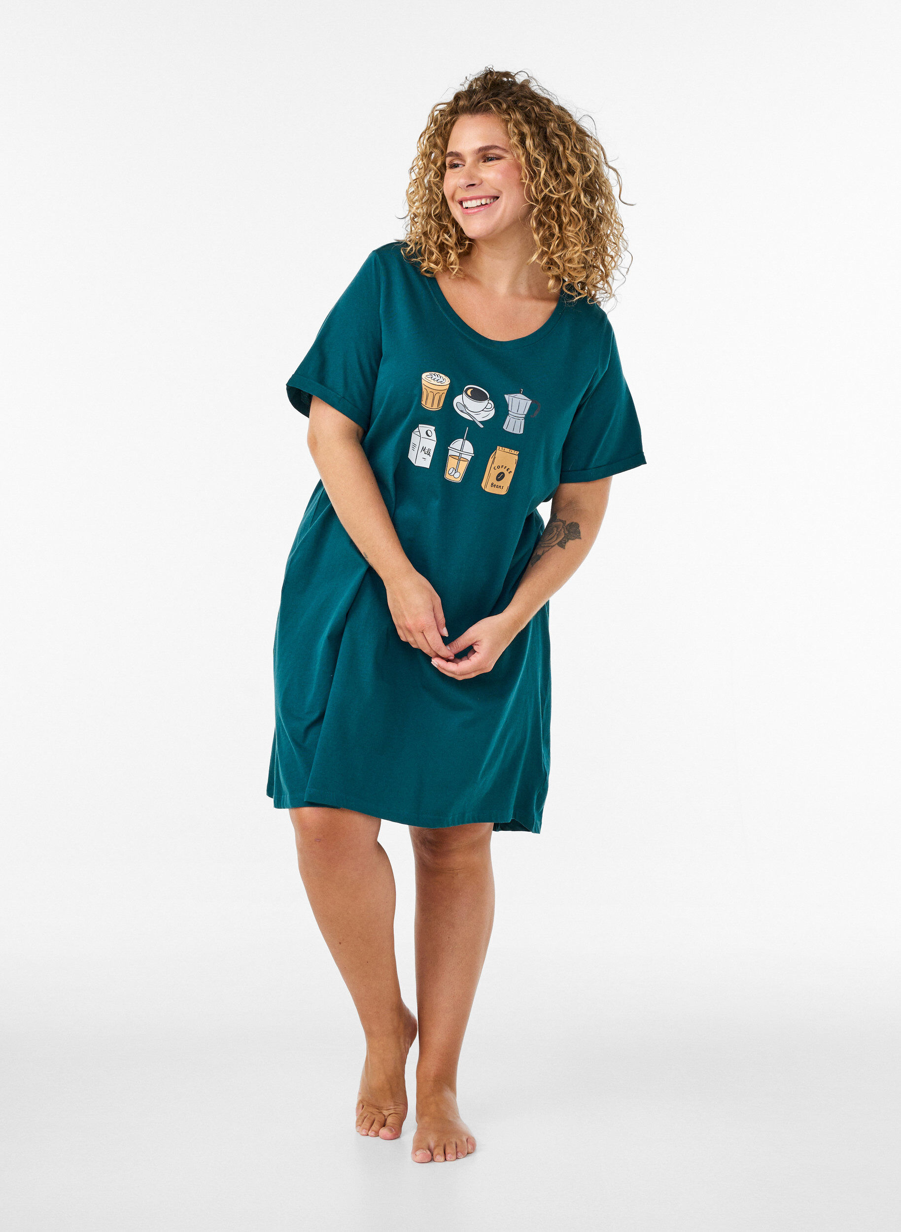 ZizzifashionShort-sleeved nightgown in organic cotton, Green, Model image number 1