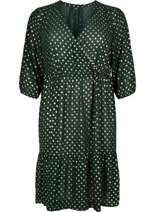 Dress with dotted foil print and 3/4 sleeves, Scarab w. Gold, Packshot image number 0