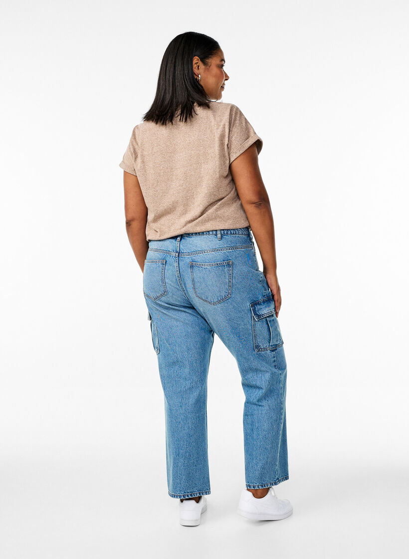Loose fit cargo jeans with high waist, Light Blue, Model image number 1