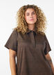 Short checked dress with a shirt collar, Brown, Model image number 3