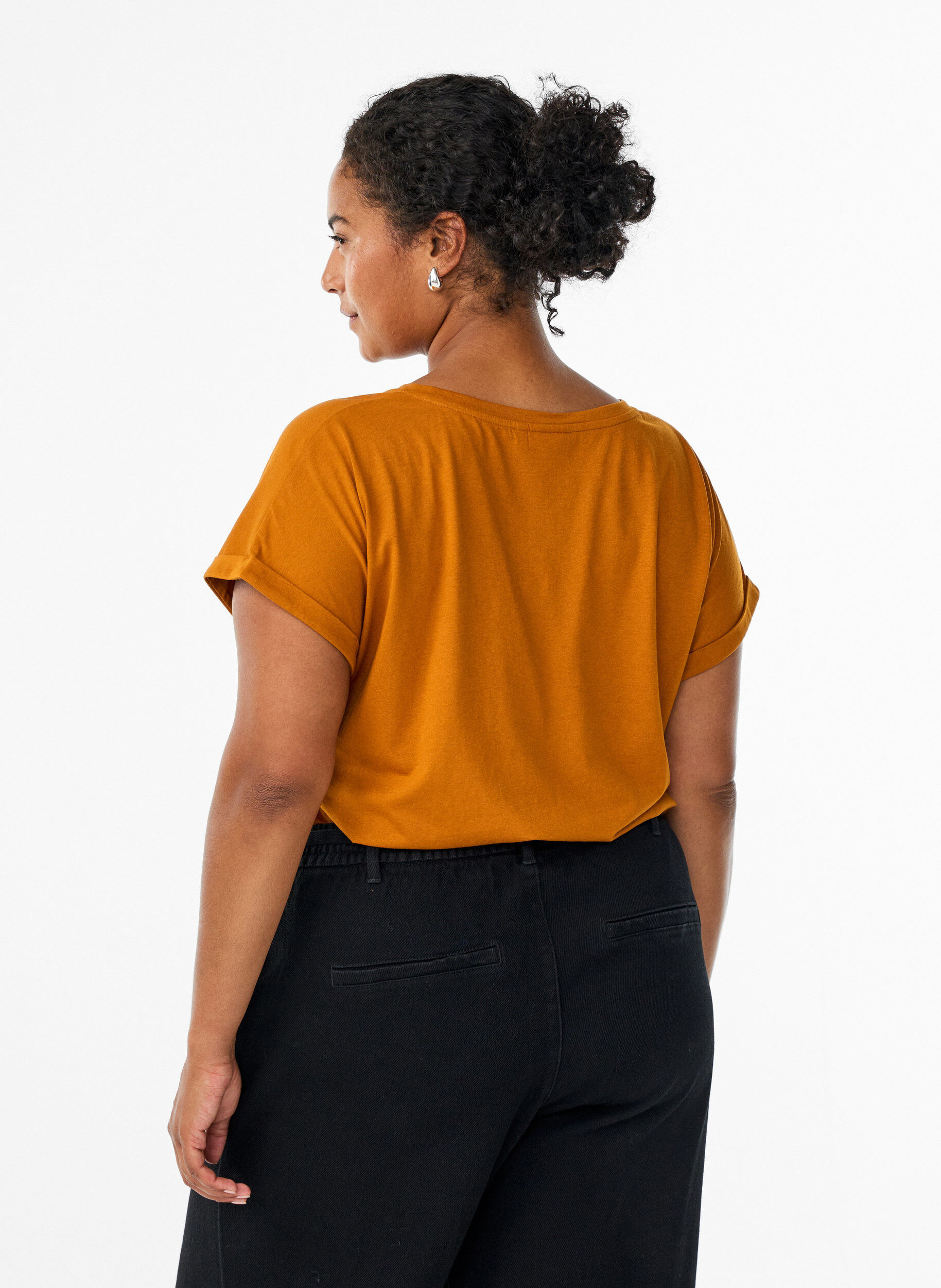 ZizzifashionShort sleeve cotton blend T-shirt, Orange, Model image number 2
