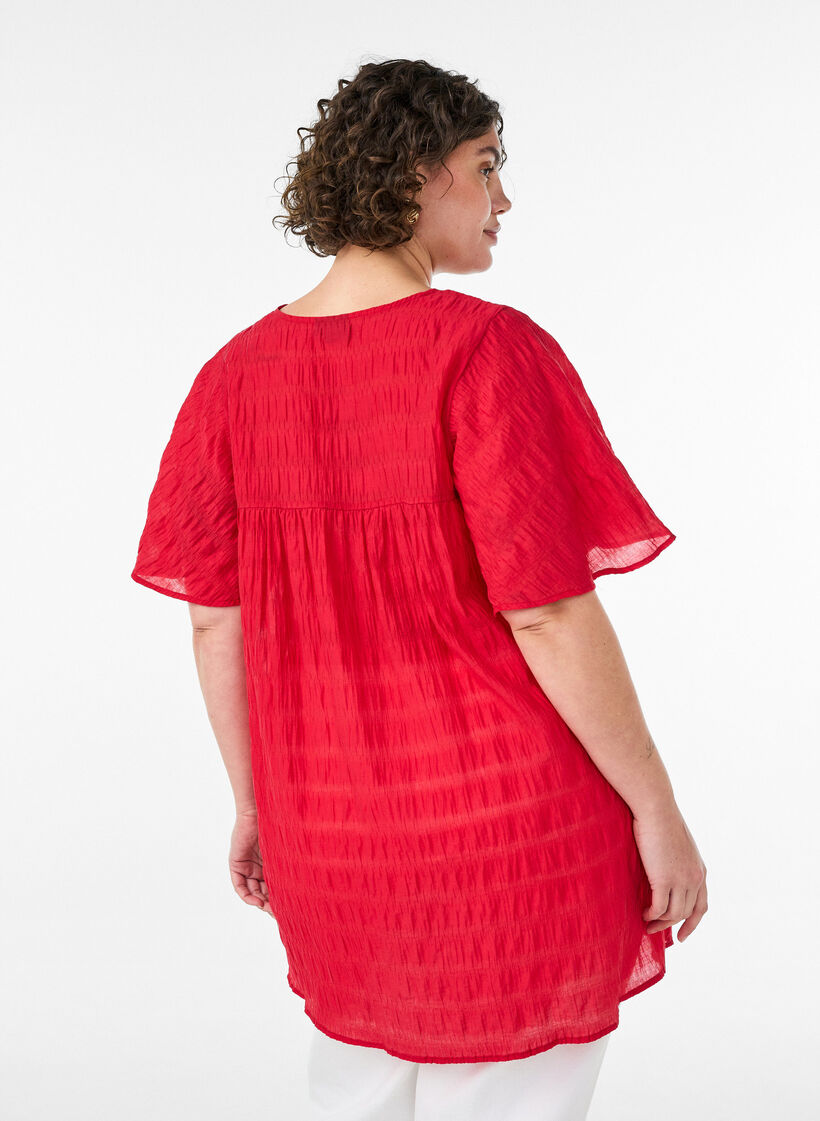 Tunic in lyocell with flutter sleeves, Red, Model image number 2