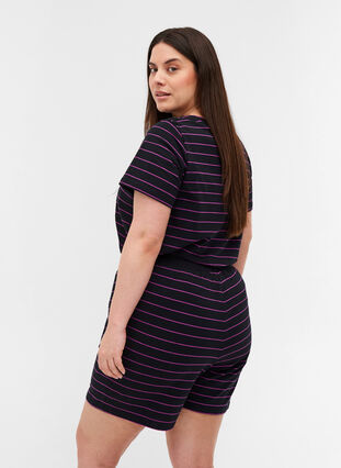 Loose Cotton Shorts with Stripes, Black w. Purple, Model image number 1