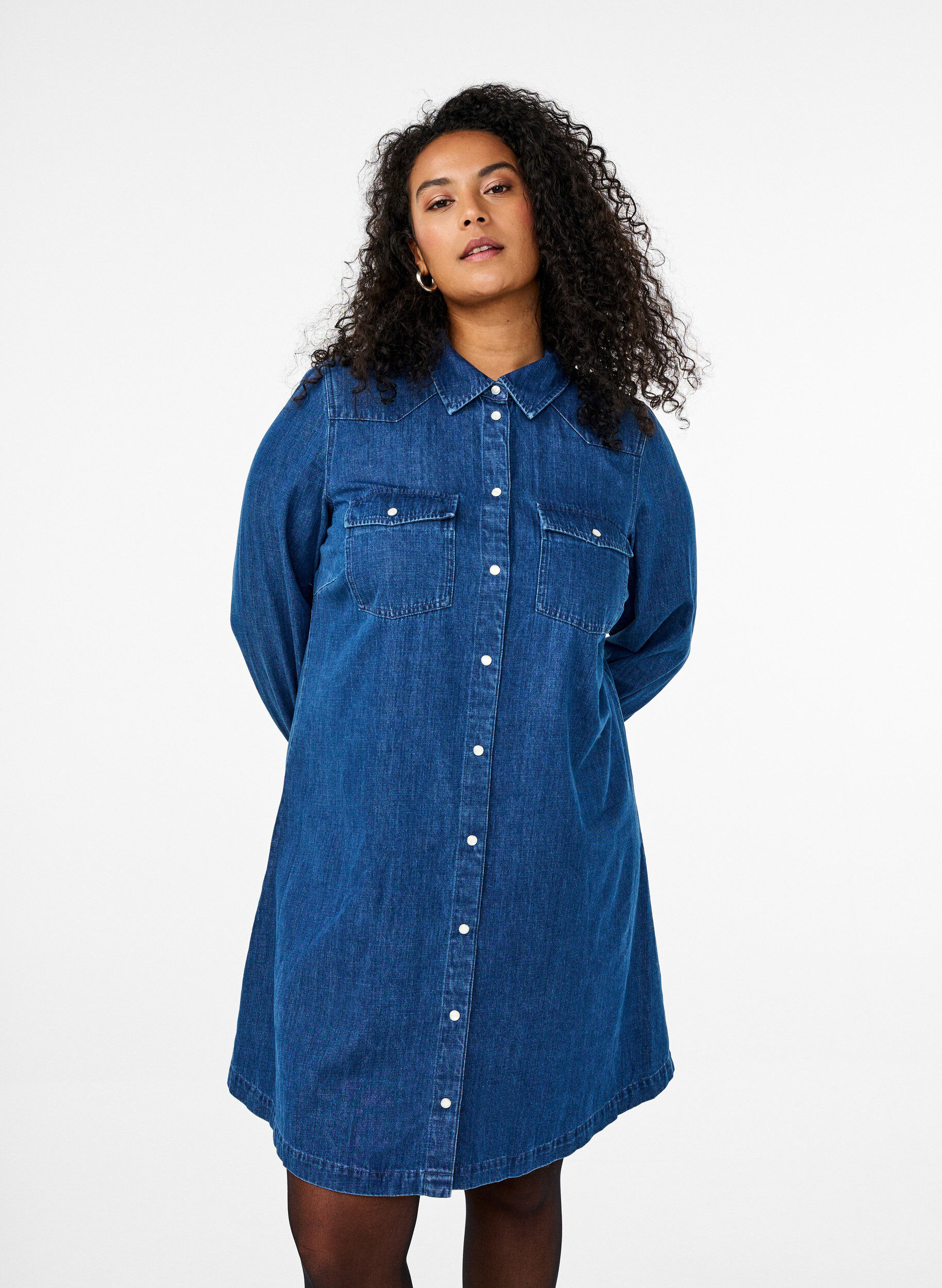 Zizzifashion Denim dress with buttons, Blue, Model image number 0