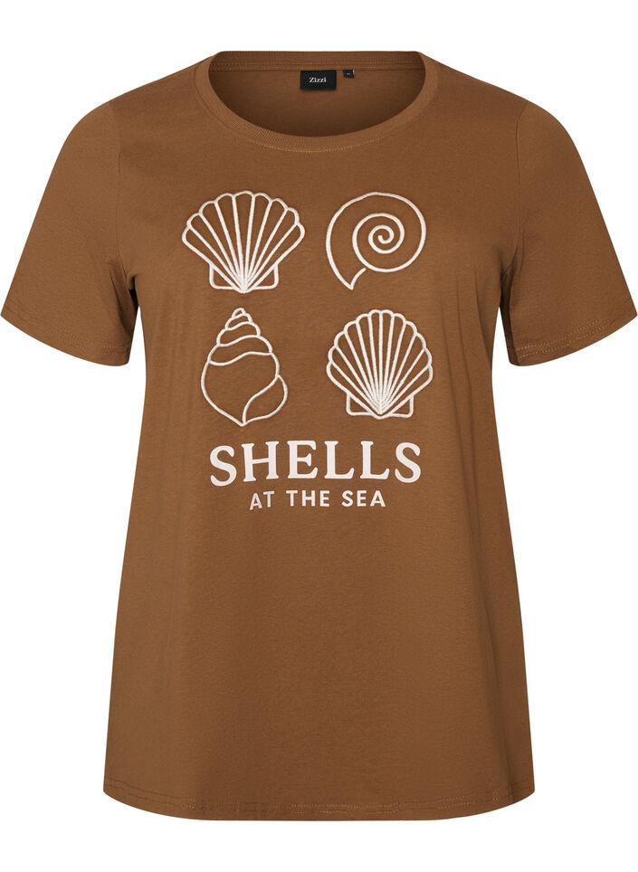 Cotton T-shirt with print, Brown, Packshot image number 0