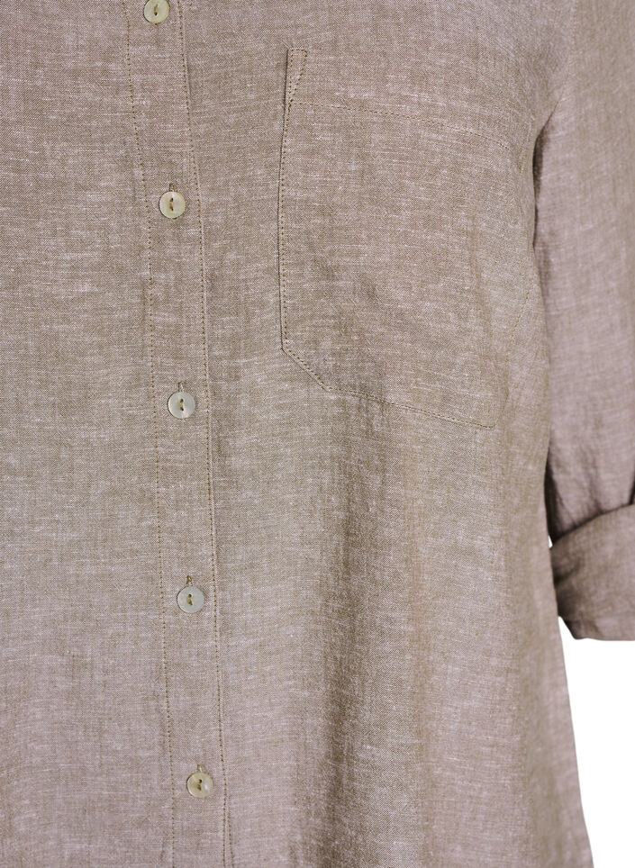 Shirt in linen and viscose with 3/4 sleeves, Brown, Packshot image number 2
