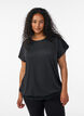 Jersey blouse with textured stripes and a smocked hem, Black, Model image number 0